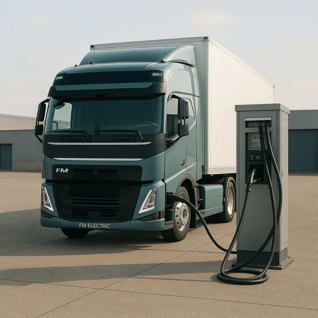 Elektrische vrachtwagen die wordt opgeladen aan een DC-lader